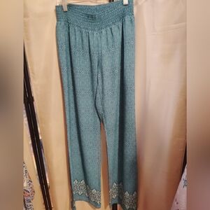 🦋Prana Teal Blue Patterned Wide-Leg Pants
